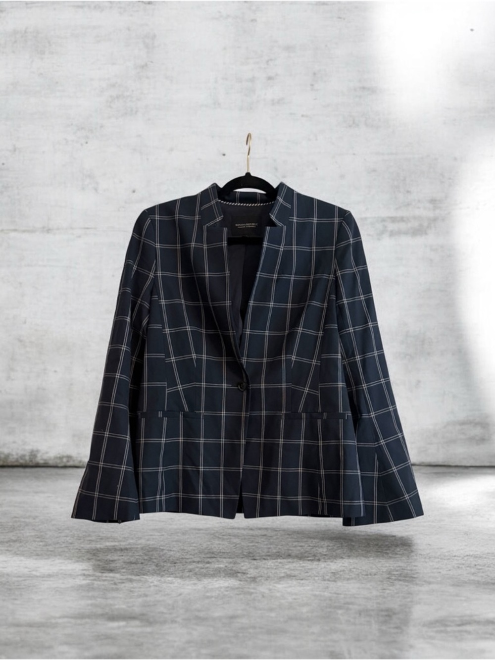Banana Republic Navy Windowpane Single-Button Blazer